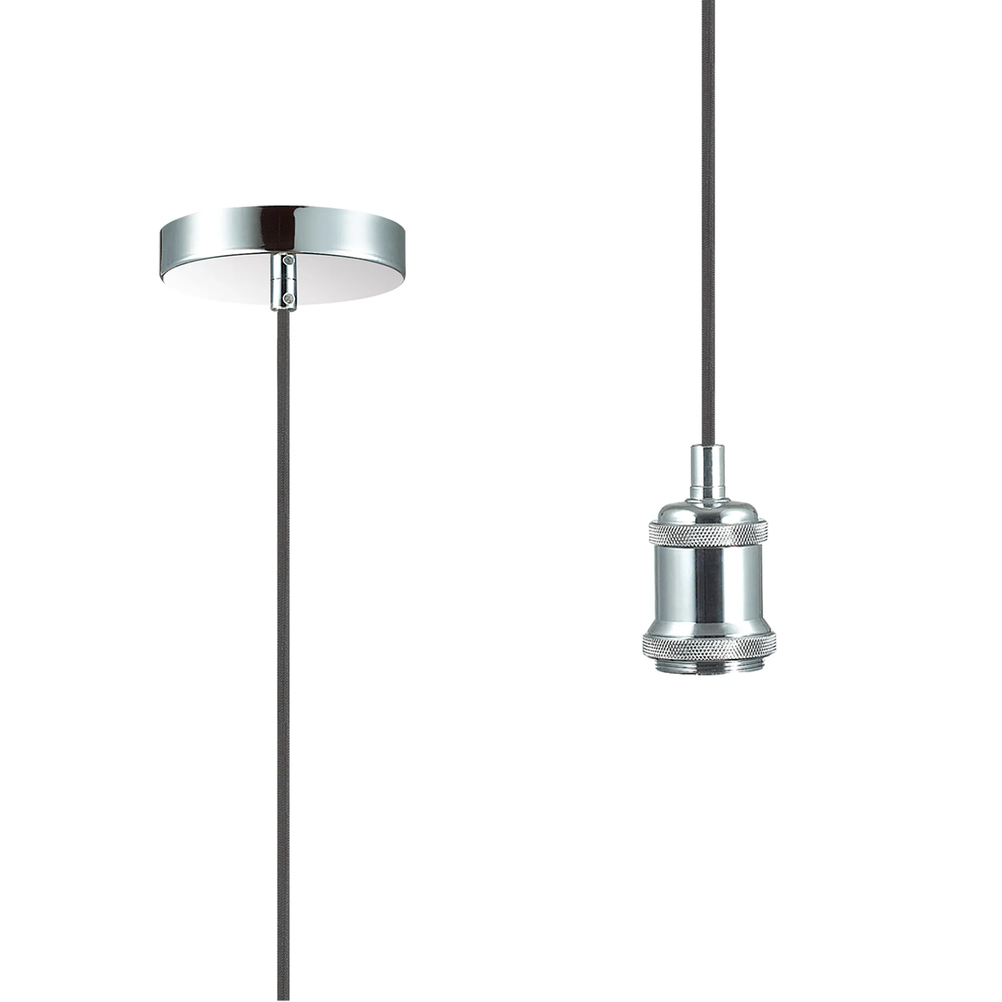 D0176  Dreifa 1.5m Single Pendant, 1 x E27, Polished Chrome/Black Braided Cable (Maximum Load 1.5kg)